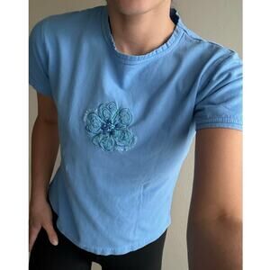 y2k New Zealand Aotearoa Embroidered Blue baby tee beach summer coastal kiwi